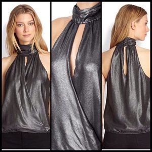 Parker Peeta Metallic Silver Keyhole Top